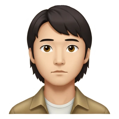 Asian man, dark brown curtain bang mullet, Mark Lee, NCT, expressive doe eyes, well-defined jawline and cheekbones. sticker