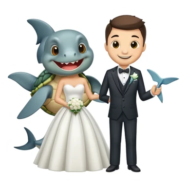 Una tortuga y un tiburón casándose sticker