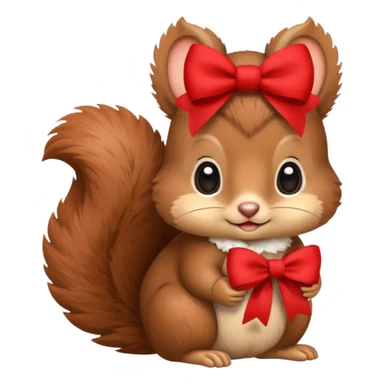 baby squirrel with a red bow sticker