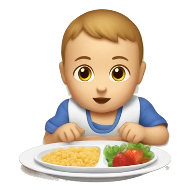 A baby eat his HELSI food in the chair for kids by the table  sticker
