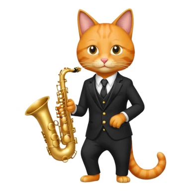 orange cat play gold saxophone, wear black suit, portrait sticker