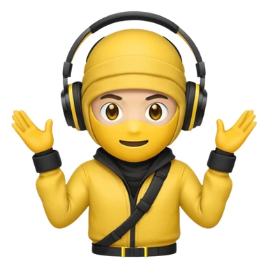 Make a customized yellow  emoji that has dj headphones on and a ninja outfit sticker