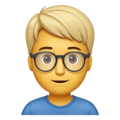 Erstell mir ein emoji von einer gut aussehenden Person. Diese sollte Männlich, ohne Bart mit Brille, guter Frisur und jung sein. Er soll sehr intelligent wirken, noch dazu sollte man sein T-shirt oder Hoodie sehen. sticker