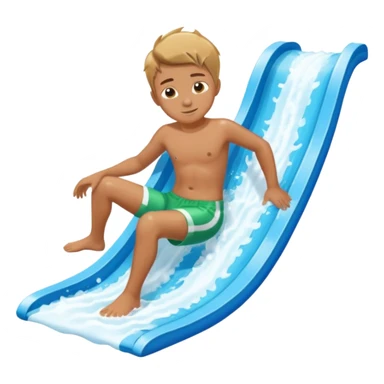 a boy that is sliding on his belly in ON his belly from a waterslide sticker