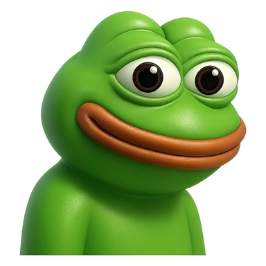 pepe in
- 3d style
- bright green
- smiling
- looking straight at the camera
- good highlights and shadows
- 30deg angled towards the right sticker