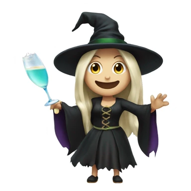 Witch, white skin, long hair, Popping Champagne Bottle sticker