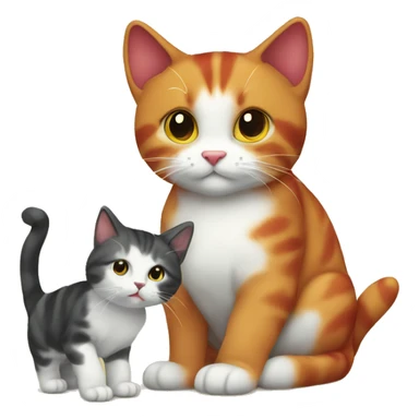 A small tricolour cat playing with a big red cat sticker