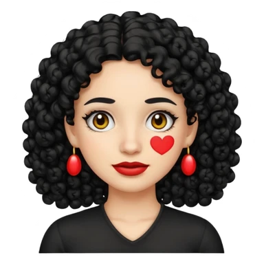 30-year-old Puerto Rican woman with white skin, black curly hair, emoji style sticker