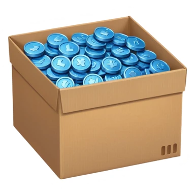 blue coins in a cardboard package sticker