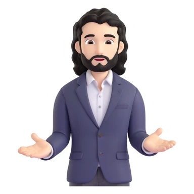 Business strategist man with black wavy hair, stubble, chiseled face, wearing blazer and button-up shirt, standing in front of whiteboard teaching, confident engaging expression sticker