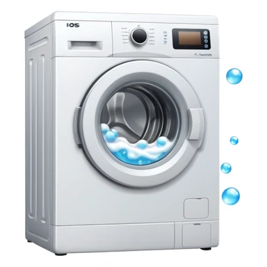 washing machine with door open and bubbles sticker