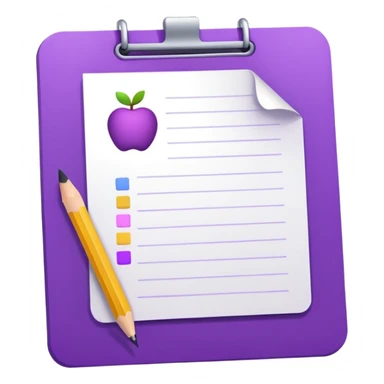 Google Form icon, purple sheet with a pencil, Apple emoji style sticker