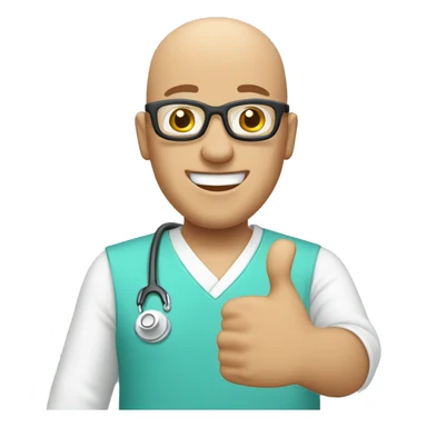 Bald male Nurse wearing white glasses giving thumbs up sticker