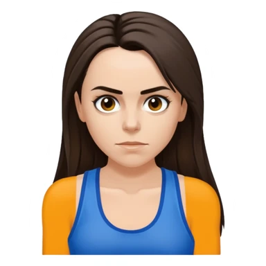 Melanie C with hazel eyes, dark brown long ponytail hair, blue tank top sticker