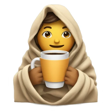 Person wrapped in a blanket with a coffee cup sticker