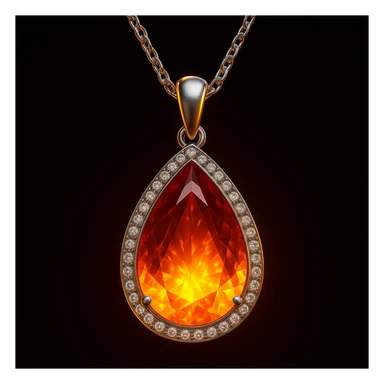 Add a yellow fiery light to the teardrop ruby pendant, representing transformation and rebirth sticker