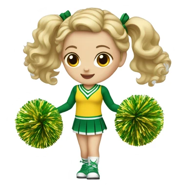 White girl Cheerleader cheering with green and yellow uniform and poms sticker