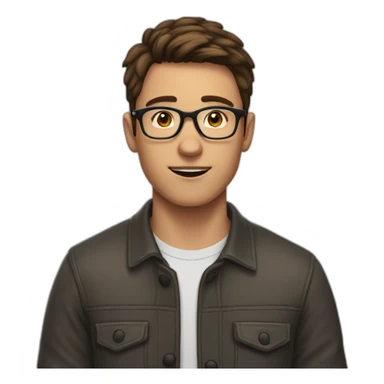 short-haired, brown-haired young man wearing glasses, unable to put a key in the lock of a door sticker