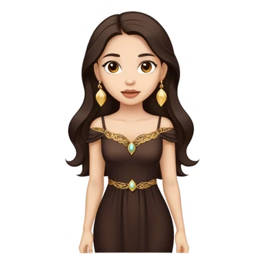 Beautiful woman,cute, long dark brown hair in dark dress with gold earrings sticker