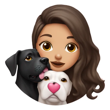 Brunette kissing big black pitbull dog, pink hearts sticker