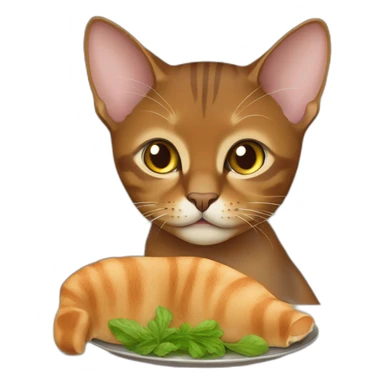 Abyssinian cat eating sticker