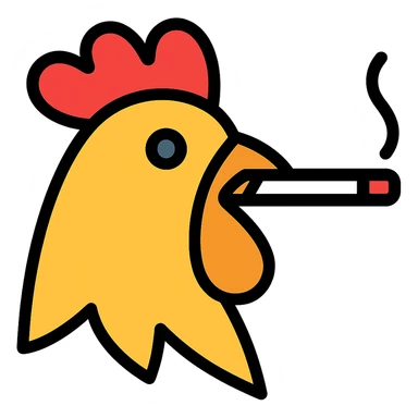 Add color to the rooster smoking a cigarette, keep the icon style with black outlines and color fill, no background. sticker