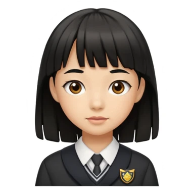 a middle school girl in a school uniform and black hair, and bangs sticker