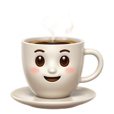 A plain 3D cartoon coffee cup filled with hot coffee,light steam rising, glossy ceramic texture, warm soft lighting, realistic Memoji-style on a dark background. Negative: no saucer. sticker