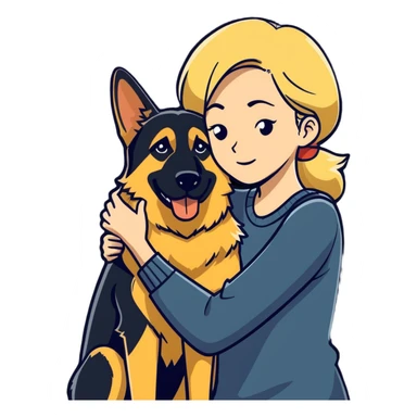 blonde woman romance with large German shepherd  sticker