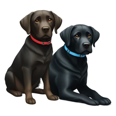 black-coloured labrador on the left with red collar, black-coloured labrador on the right with light blue collar. sticker