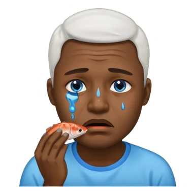 Man crying eating fish. make tears blue color sticker