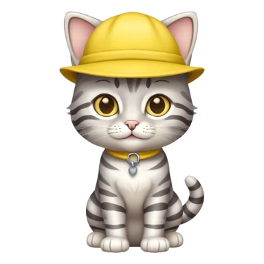 Silver tabby cat cub with yellow hat full body sticker