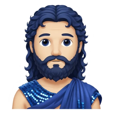 Auster, God of Summer Roman Deities with long black wavy hair and beard, indigo sequin toga sticker