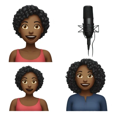 black african woman speaking at a podcast with a microphone near to the mouth sticker