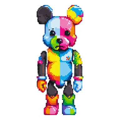 Pixel art KAWS Bearbrick figure with X eyes, blocky bear shape, vibrant colors sticker