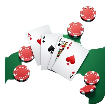 A photorealistic icon featuring playing cards and a stack of poker chips on a green felt table. Bright, detailed design with realistic textures and lighting. Transparent background, clearly symbolizing card games and strategy. sticker