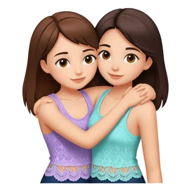 Two cute girl besties, one brunette, beautiful, hugging. They’re both wearing different Lacey tank tops sticker