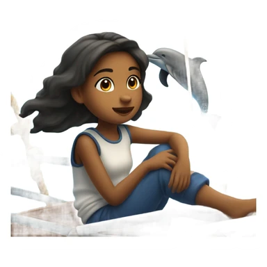 girl is watching dolphins from sailboat sticker