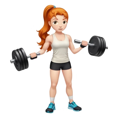Ginger gym girl standing sideways with dumbbells and cream tank top sticker