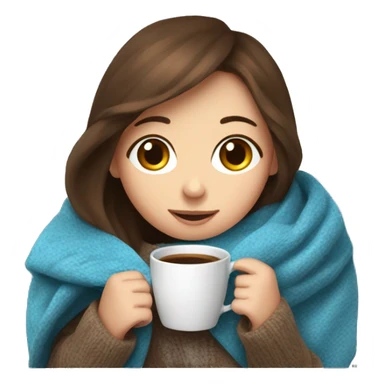 Brown hair blue eye Girl drinking coffee, with a cozy blanket sticker