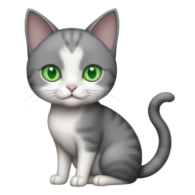 full body small short hair dark grey and white cat with green eyes sticker