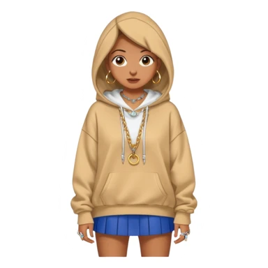 think oversized hoodie over a mini skirt, chunky sneakers grounding the look, and maybe a few layered necklaces or rings to flex a little personality. Sometimes she goes edgy with a leather jacket and ripped jeans, other times soft with flowy dresses or pastel cardigans. sticker