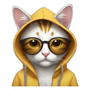 tricolor cat with hoodie and round sunglasses sticker