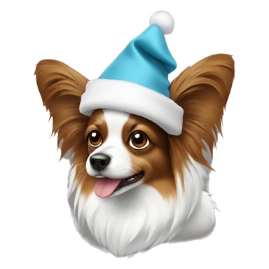 Papillon dog in white and brown wearing santa hat sticker