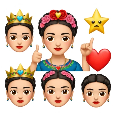 emoji pack of Frida Kahlo in style of her artworks that depicts at least these👍👎😍❤💤💫 sticker