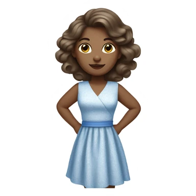 Woman with curled brunette hair, hazel eyes, ivory skin, wearing a blue summer dress   sticker