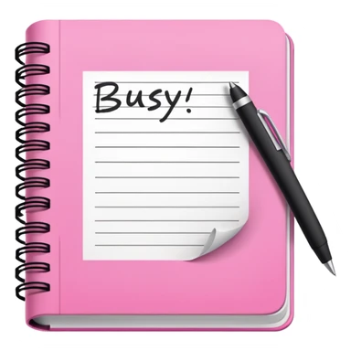 open pink book and note pen add on it the word BUSY sticker