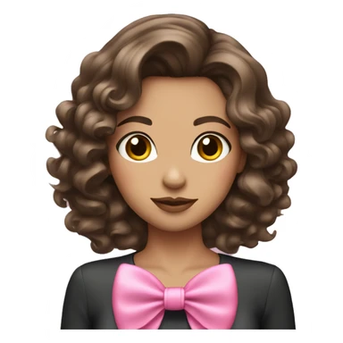 brunette girl with coquette pink bow and wavy hair sticker