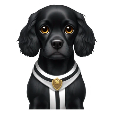 Small completely black king spaniel with black fur on face and white stripe on chest sticker