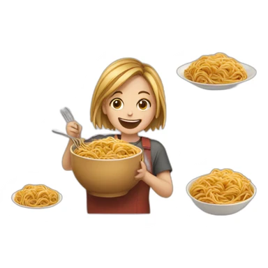 Girl smiling and eating spaghetti sticker